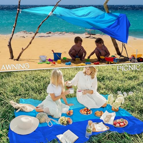 BYDOLL Beach Blanket 10'X9' Waterproof Sandproof Suits1-8 Adults Oversized Lightweight Large Blanket Picnic Mat for Beach Sand Free Travel Camping Hiking Picnic - color: Blue3, size: 10'X9'