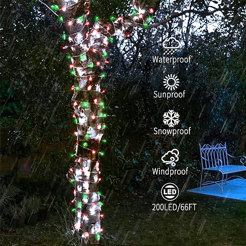 QITONG 4 Pack Solar Fairy Lights, Each 33ft 100 LED Red and Green Christmas String Light Outdoor Waterproof, 8 Modes Silver Wire Twinkle Mini Lights - color: Red/Green, size: 4Pack*100LED