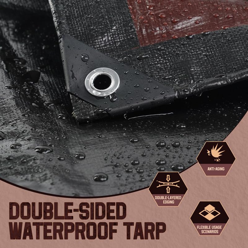 20x20 FT Tarp Waterproof 8 Mil Poly Tarps Medium Duty Waterproof, UV Resistant & Rip Tear Resistant, Multipurpose Protective Cover with Grommets Reversible for Home Boats Cars Plants - color: Black, size: 20x20