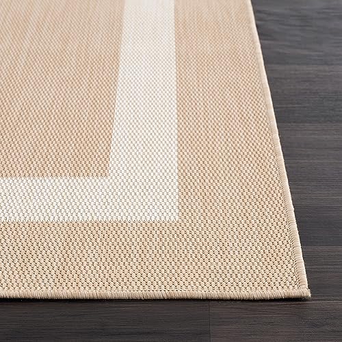 CAMILSON Outdoor Rug 8x10, Modern Outside Rugs for Patios Porches Waterproof Durable Washable Non-Shedding, Easy-to-Clean Indoor Outdoor Area Carpet (8 x 10, Bordered - Beige/White) - color: Bordered - Beige / White, size: 8' x 10' (Rectangular)
