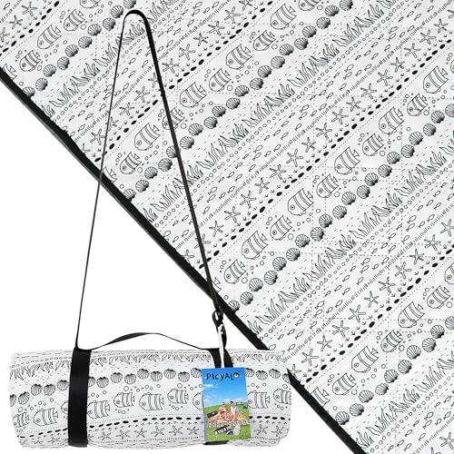 Outdoor Picnic Blanket White Fish 80"x80" Extra Large Sandproof Beach Blanket Waterproof Picnic Blankets Foldable for Caming, Beach, Outdoor Activities. - color: White Fish, size: 80"x80"