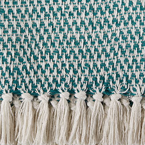 DII Woven Throw Collection 100% Cotton, Basketweave, 50x60, Teal - color: Teal, size: 50x60"