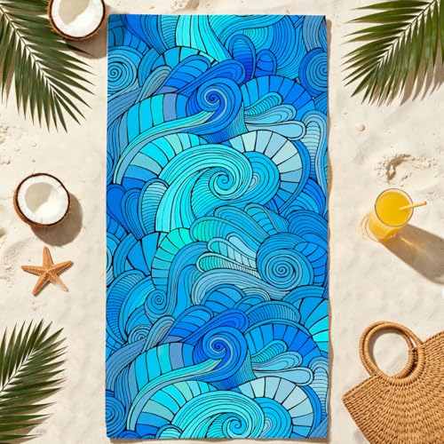 Wave Microfiber Lightweight Beach Towel Sand Free Quick Dry Absorbent Thin Towels Blanket for Swimming Pool Camping Beach Vacation Essentials Accessories Travel Things for Cruise Sauna - color: Lcs Multicolor 01531