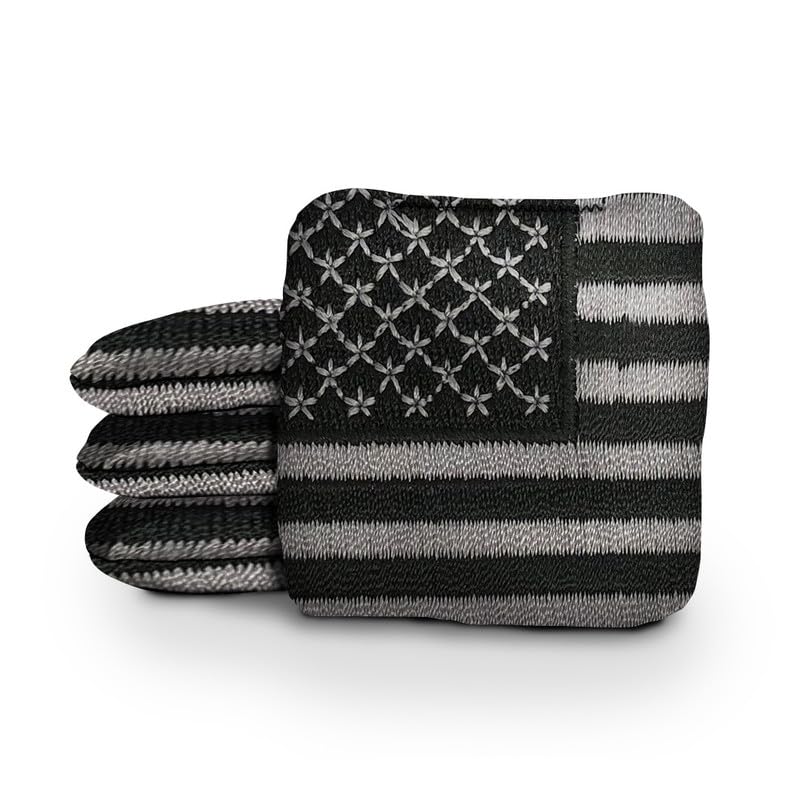 Slick Woody's Official Brand Beer + American Flag Cornhole Bags – Resin-Filled Tournament Performance with Dual Sided Professional Use Fabric- Set of 4 - color: Black & Grey Flag