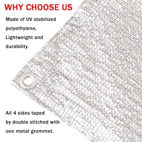 95% Sun Block Heavy Duty Aluminum Foil Shade Cloth with Grommets,12ft x 12ft, Mesh Sun Block Fabric Cover, Canopy, Privacy Screen for Outdoor Patio, Garden, Backyard, Silver - color: 95% Shade Silver, size: 12ft x 12ft