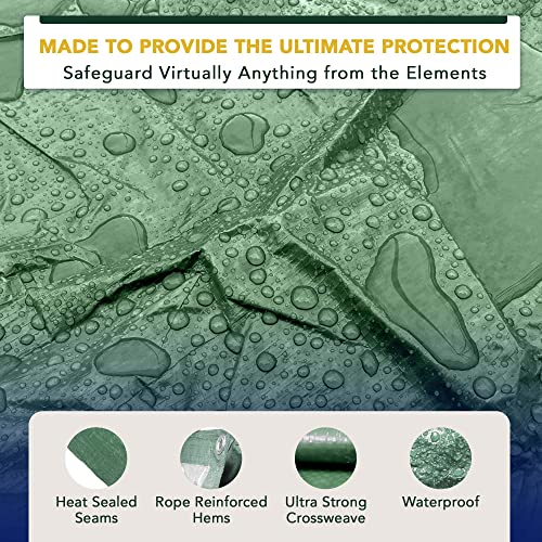 Waterproof Heavy Duty Tarp, 30x50 Foot, Reversible Green and Brown, 12 Mil Thick Poly Sheet for Wood, Furniture, Boat, Pool, Roof and Camper, Tear Resistant Shelter Cover - size: 30' x 50'