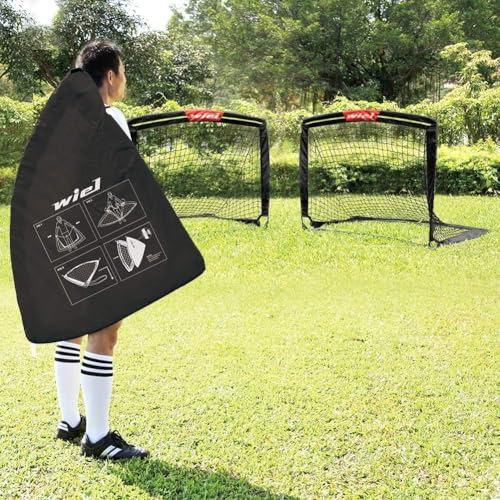Wiel Soccer Goal, 4Ft x 3Ft Net Easy Fold-Up Training Goals W' Reflective Strips for Playing at Nightfall, Set of 2 for Family Team Kids Backyard Games