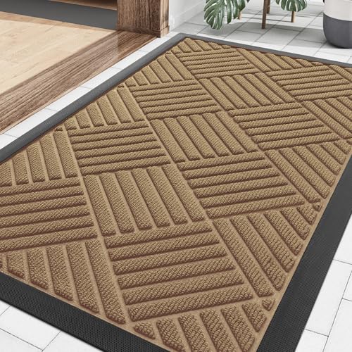 Smiry Front Door Mat Outside Entrance, Heavy Duty Outdoor Indoor Natural Rubber Doormat, Non Slip, Trap Dirt and Moisture, Easy Clean, Low Profile Patio Porch Entryway Mat, 29.5x17, Coffee - color: Coffee, size: 29.5" X 17"