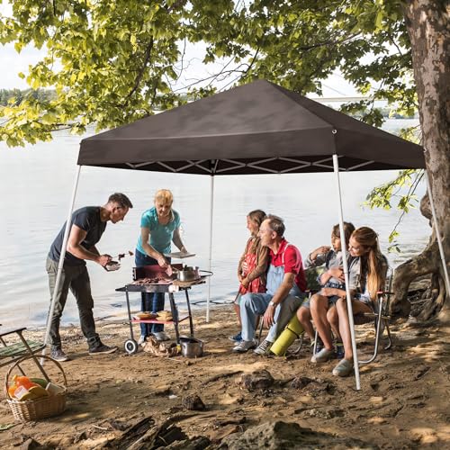 8x8ft Pop Up Canopy Tent,Portable Home Use Waterproof Folding Tent,Easy Up Gazebo Canopy Tents,Commercial Beach Tents,with Carry Bag,for Outdoor Patio Camping Wedding Party BBQ Garden (Dark Grey) - size: 8x8ft