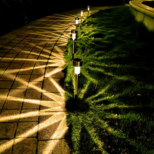 Solar Lights Outdoor Garden Landscape Pathway Lights - 12 Pack Stainless Steel (Warm White) - color: Warm White