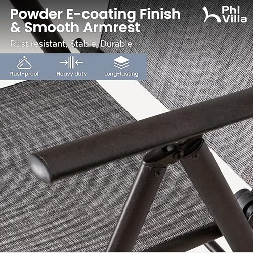 PHI VILLA 5 Piece Outdoor Patio Dining Set, 42 Inch Round Patio Table Set with 4 Adjustable High Back Folding Patio Sling Chairs, Grey - color: Grey, size: 5 Piece Round