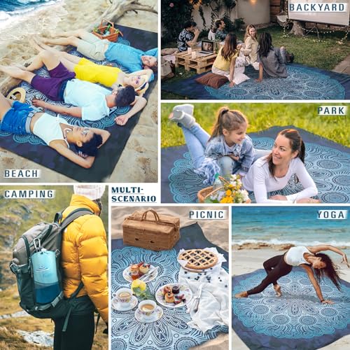 Famstar Beach Blanket Sandproof Waterproof 78''×81'' 1-5 Adults Oversized,Compact Lightweight Durable Beach Mat for Travel Camping Hiking Picnic Blanket - color: Round Flower, size: 78''×81''