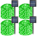 QITONG 4 Pack Solar Fairy Lights, Each 33ft 100 LED Green Christmas String Light Outdoor Waterproof, 8 Modes Silver Wire Twinkle Mini Lights - color: Green, size: 4Pack*100LED