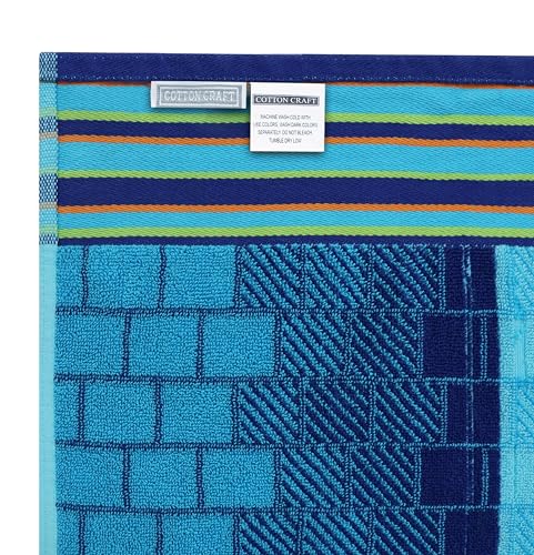 COTTON CRAFT Hooded Beach Towel - Oversized XXL 35x84 Towel with Hood for Adults - The Big Kahuna 7 Foot Large Beach Blanket Towel - Big & Tall - Soft 100% Cotton Velour Pool Bath Wrap - Blue Tiles - color: Blue Tiles, size: 1 Pack - 35x84 Hooded