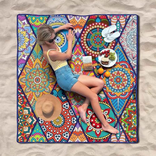 Waterproof Picnic Blankets Foldable & Portable 80''x80'' Boho Picnic Mat for Outdoors, Large Washable Picnic Blanket for Travel Camping Beach, Park Grass Picnic Blanket Accessories for Adults - color: Picnic Mat 03, size: 6'8" x 6'8"