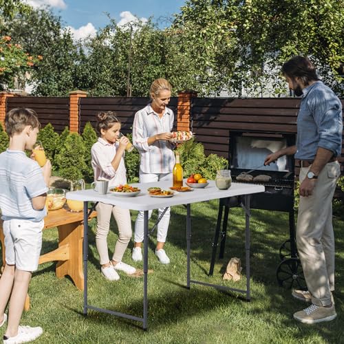 ZenStyle 4 ft Folding Table, 48x24 Inch White Portable Plastic Table, Height Adjustable & Lightweight for Indoor Outdoor Use, Camping, Parties, Events, Dining - size: 48"x24"