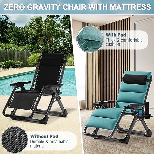 ABORON Zero Gravity Chair,Premium Outdoor Lawn Folding Lounge Chairs,Sturdy Adjustable Reclining Patio Chairs with Removable Cushion,Headrest & Tray - color: Jade Green