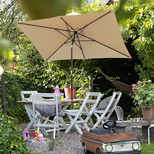 Blissun Rectangular Patio Umbrella, Table Market Umbrella with Tilt and Crank, Outdoor Umbrella for Garden, Deck, Backyard, Pool and Beach - color: Tan, size: 6.5 x 10 FT