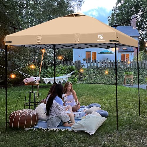 10x10 Pop Up Canopy Replacement Top Cover with Air Vent for Straight Leg Canopy Tent, Waterproof for Outdoor Garden Patio Camping Sun Shade (Khaki) - color: Khaki