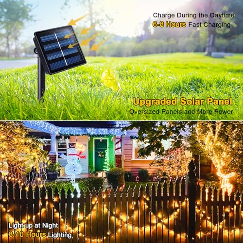 JMEXSUSS 2 Pack Solar String Lights Outdoor Waterproof, Total 400 LED 151FT Solar Christmas Lights Outdoor, 8 Modes Solar Powered String Lights for Outside Patio Yard Tree Decorations, Warm White
