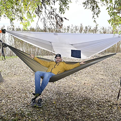 Onewind Camping Hammock, Ultralight Portable Hammock with Adjustable Ridgeline, Outdoor Hammock 20D Ripstop Nylon with 2 * 12Ft Tree Strap, Ideal for Camping, Hiking, Backpacking - color: Brown-single Layer, size: 11' * 55"
