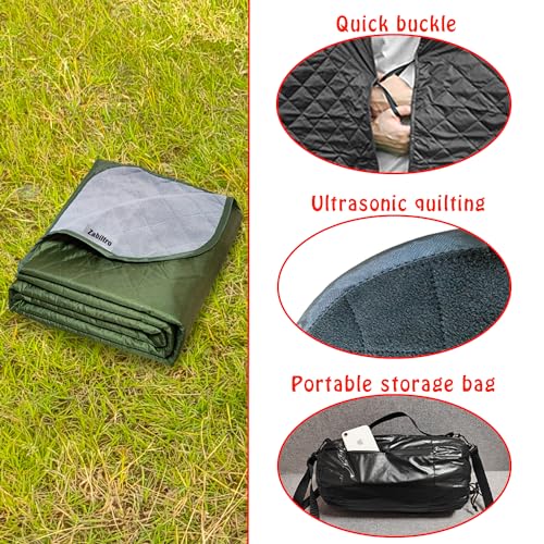 Large Outdoor Waterproof Blanket-Quilted Extra Thick Fleece Windproof Warm Includes Stuff Sack Shoulder Strap Machine Washable,55"x78"- Army Green - color: Green