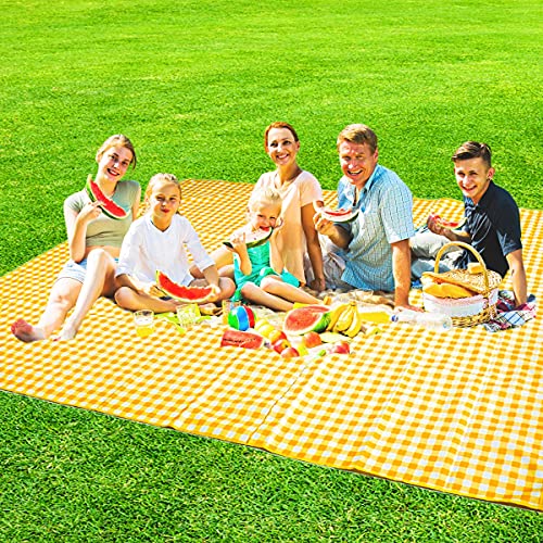 ZHUYNXIR Extra Large Picnic Blanket, 87x87 inch Waterproof Picnic Blanket, Gingham Picnic Mat for Beach, Camping Grass Picnic Blankets. - color: Yellow