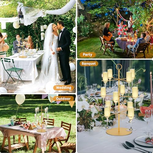QPIX DIGITAL Champagne Tower,Metal Cocktail Tree Stand 3 Tier - 12 Holders For Champagne, Cocktails, Martini, Margarita Cups at Weddings,Bridal Parties & Events,Cocktail Glass Gold Holder - color: Gold, size: 24"x 13"-12 Holders