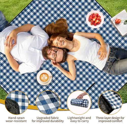 WIN&YING Waterproof Picnic Blanket, 3-Layer 80'' x 80'' Extra Large Picnic Blankets, Outdoor Blanket Foldable and Washable for Beach, Camping, Park, Grass