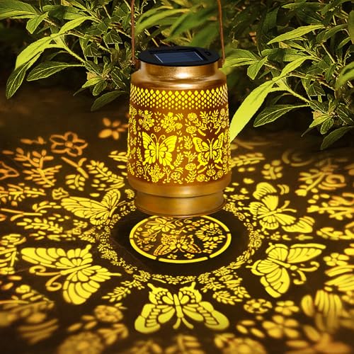 2 Packs Butterfly Solar Lanterns Outdoor Waterproof with Shepherd Hook,Garden Lights Butterfly Decor,Christmas Decorations Birthday Gifts for Women Mom,Hanging Solar Lights Decorative for Patio,Porch - style: 2 packs solar butterfly lanterns