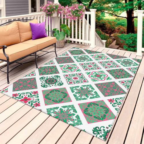 Vintage Boho Area Rug 4' x 6', Outdoor Rugs for Patio Rug Carpet for Sofa Living Room Bedroom, Large Floor Mat and Rugs for RV, Backyard, Deck, Picnic, Middle Century Bohemia Style Green - color: Green, size: 4' x 6' (Rectangular)