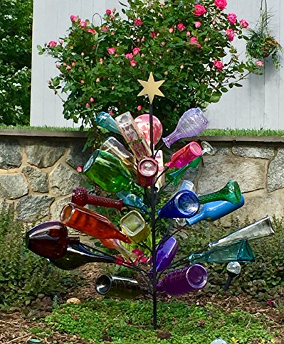 USA Christmas BOTTLE TREE ~ Holds 26 Wine Bottles ~ Yard Garden Decor Christmas Tree Style ~ 26 BOTTLE TREE ~ Yard & Garden wine bottle decor. Proudly Made in the USA ! ~ Glass wine bottletree