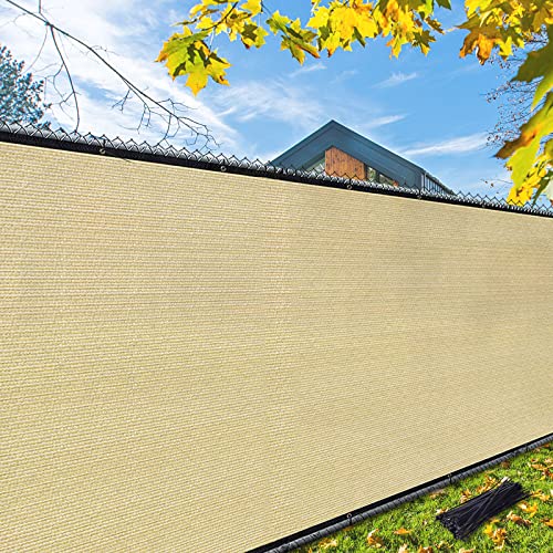 i COVER 4x25ft Privacy Screen Fence, Outdoor Fencing Panels, Garden Windscreen Mesh Shade Sail Net Barrier, Fence Privacy Screen Reinforced Bindings and Brass Grommets Cable Zip Ties, Sand - color: Sand, size: 4x25ft