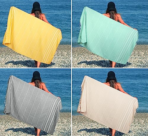 HILLFAIR Cotton Turkish Beach Towels, Quick Dry Lightweight Sand Free Peshtemal Towel for Bath Swim Yoga Pool Travel, Beach Accessories, Oversized Turkish Towel (39 x 72 inch- 4 Pack Multicolor) - color: Multicolor, size: 39 x 72 inch ( Beach towel - 4 PA