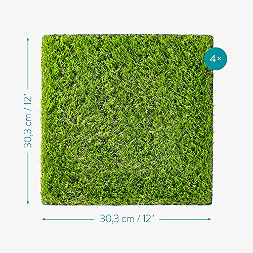 Navaris Artificial Grass Squares - 12" x 12" Fake Green Grass Squares Panels for Indoor and Outdoor Use - Fake Grass Patches for Lawn - Pack of 4