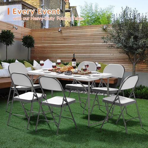 Elevon Folding Table Set with 4 White Folding Chairs,4 Feet Heavy Duty Fold-in-Half Utility Table Sets for Picnic, Event, Training, Outdoor Activities, at Home and Commercial Use - size: 4 feet, style: With 4 Chair