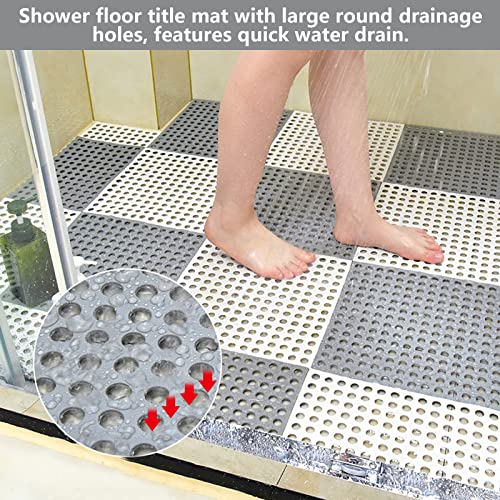 12 Pack 11.8" x 11.8" Interlocking Floor Tiles with Drain Holes Soft PVC Non Slip Shower Floor Mat Rubber Flooring Drainag Mat for Pool, Patio, Balcony, Kennel, Poultry, Dog, Grey&White - color: White+grey