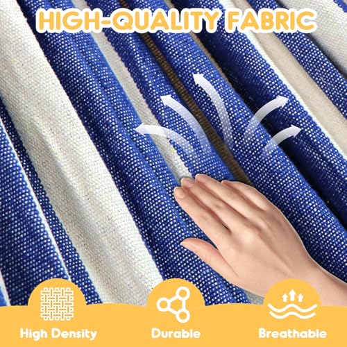 ANYOO Cotton Hammock Portable Camping Hammocks for Hanging Sturdy Garden Comfortable Fabric Hammock with Tree Straps Up to 660lbs with Travel Bag for Camping Outdoor/Indoor Patio Backyard - color: Blue/White