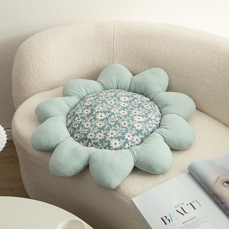 27.5" 3D handmade stitching sunflower shaped pillow flat round flower floor pillow pure cotton patio furniture cushion bedroom sofa bed decoration (Oval petals) - color: Oval Petals