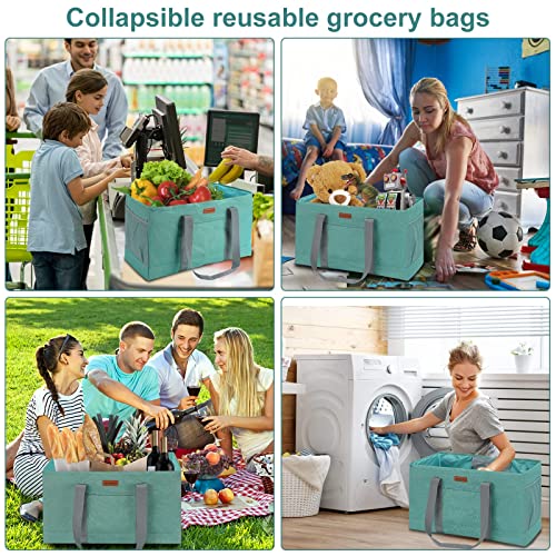 WONDAY Utility Tote, Extra Large Utility Tote Bag, Reusable Grocery Bags Foldable, Large Tote Bag With Handles Shopping Bags for Groceries, Picnic, Beach, Laundry (Green) - color: Green