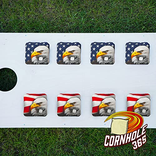 Cornhole365 Themed Cornhole Bag - All-Weather, Heavy-Duty & Durable Polyester Fabric, Resin Filling, Double-Stitched Duck Cloth - Professional Cornhole Bean Bags for Indoor & Outdoor Use - Set of 8 - color: American Eagle