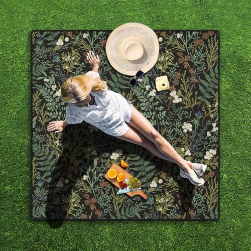 Picnic Blankets Waterproof Foldable Extra Large,80"x 80" Outdoor Beach Blanket Sandproof,3-Layer Lightweight Handy Mat Tote Picnic Camping Rugs for Outside Your Rv (Botanical Fern Leaves Floral Sage) - color: Picnic Blankets 8