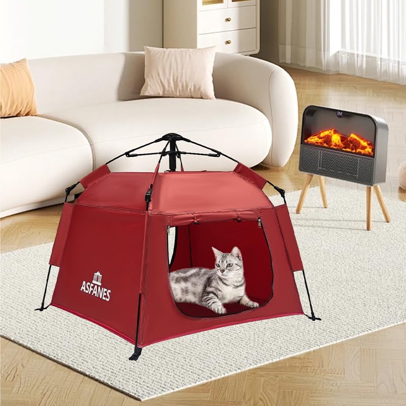 ASFANES Outdoor Pet Automatic Camping Tent, Pop up Cave Bed for Indoor Cats and Small Dogs, Portable Cat House Dog House, Red. - style: Red