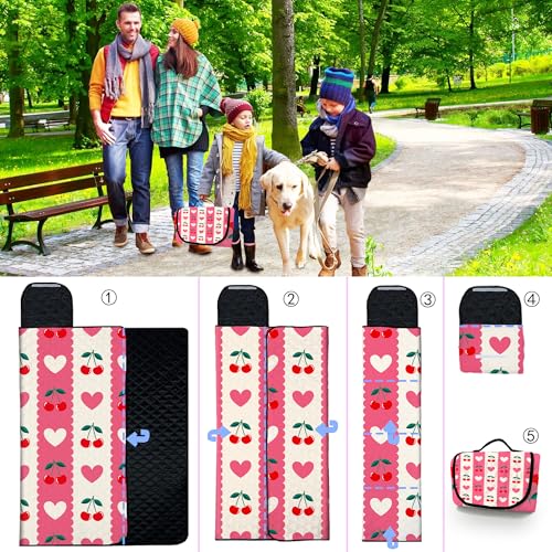 Poedist Extra Large Picnic Blanket Waterproof,80"x 80"Foldable Machine Washable Beach Blanket,Outdoor Blanket for 6-8 Adults,Suitable for Indoor Crawling,Park Beach,Camping,Hiking,Family Travel(Pink - color: Pink Love, size: 6'8" x 6'8" (Square)