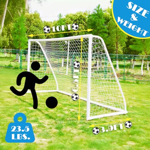 KATARUS Soccer Goal 12x6FT/10x6.5FT/8x6FT/8x5FT/6x4FT Outdoor Soccer Net Goals for Backyard with Weatherproof UPVC Frame & Ground Stakes Portable PVC Soccer Goal Post for Adults & Youth Training - size: 10FTx6.5FT