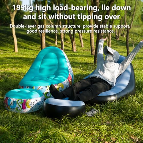 Inflatable Lounge Sofa with Foot Stool,Portable Flocking Recliner Chair Air Couch for Adult,PVC Blow Up Lounger Chair for Home Outdoor (Pink+Graffiti(No Pump)) - color: Pink+graffiti(no Pump)