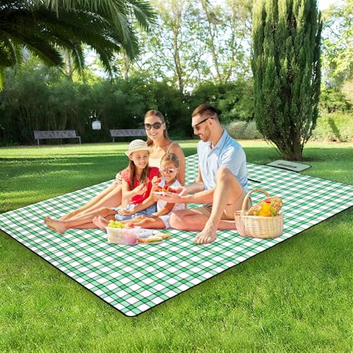 Large Cute Gingham Picnic Blanket 79"X60" Outdoor Picnic Mat Foldable Waterproof Sand Proof Blanket Portable Rug for Picnics Beach Camping Park Lawn Grass Hiking Tent Indoor Play Mat, Green & White - color: Green Gingham