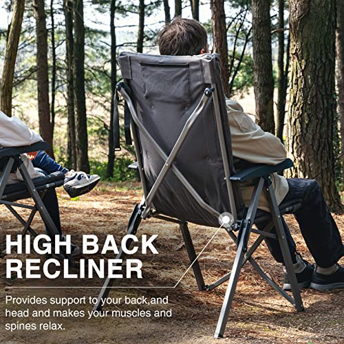 EVER ADVANCED Folding Padded Camping Chair 4 Positon Adjustable Recliner with High Back Support Portable for Adults, 300lbs Weight Capacity, Grey - color: Grey