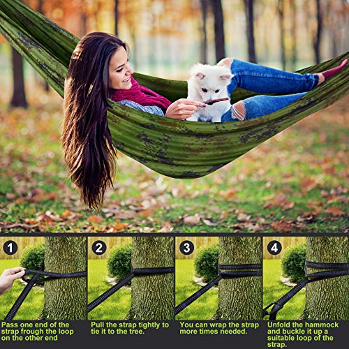 Camping Hammock with Net,Travel Portable Lightweight Hammocks with Tree Straps and Solid D-Shape Carabiners,Parachute Nylon Hammock for Outsides Backpacking Beach Backyard Patio Hiking - color: Camo, size: Large