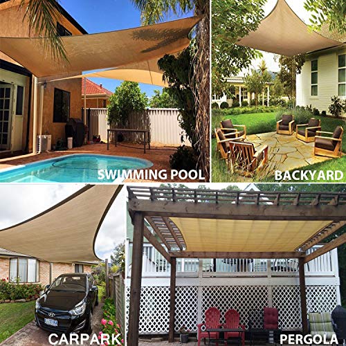 FLY HAWK Rectangle Patio Sun Shade Sail Canopy, 10' x 14' Patio Sunshade Cover Canopy - Durable Fabric Cloth for Outdoor Garden Yard Pond Pergola Sandbox Deck Courtyard - Sand - color: Sand, size: 10' x 14'